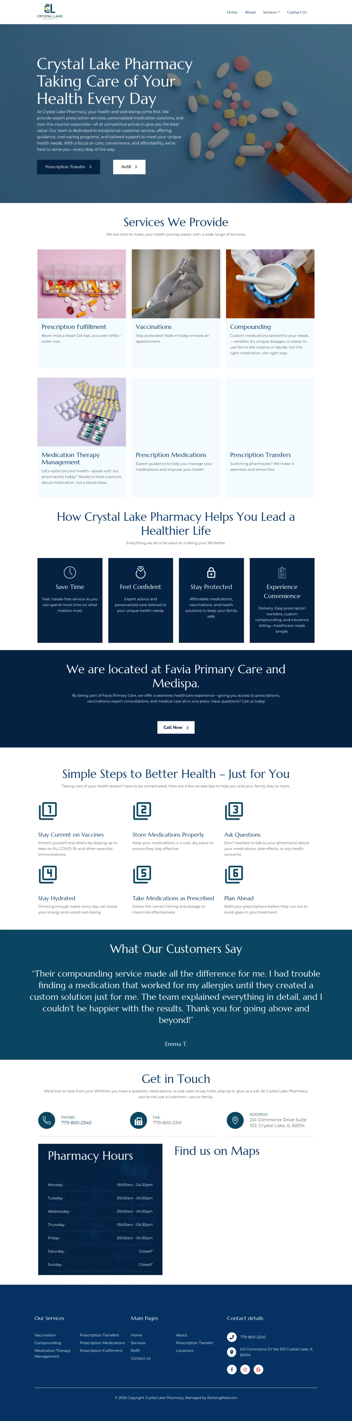 Crystal Lake Pharmacy website, desktop view