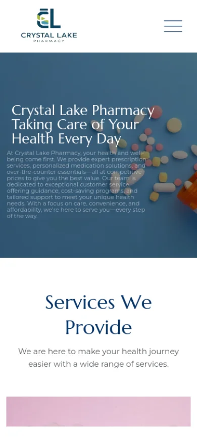 Crystal Lake Pharmacy website, mobile view